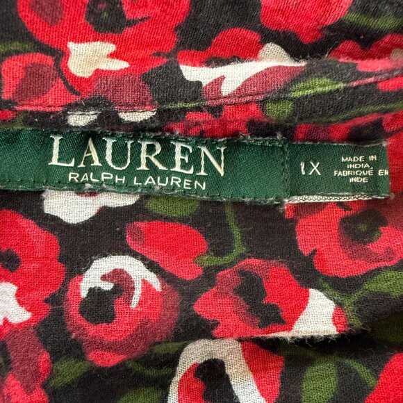 Lauren Ralph Lauren 1X Blouse Floral Print Button Front Shirt Cotton Office - Picture 3 of 8